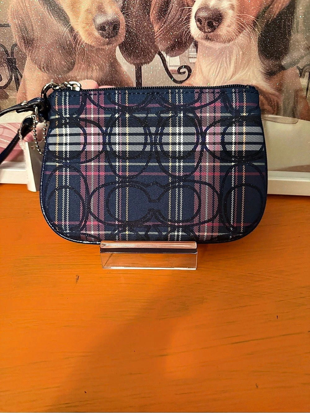 Coach Poppy Shimmering Tartan Plaid Wristlet NWT